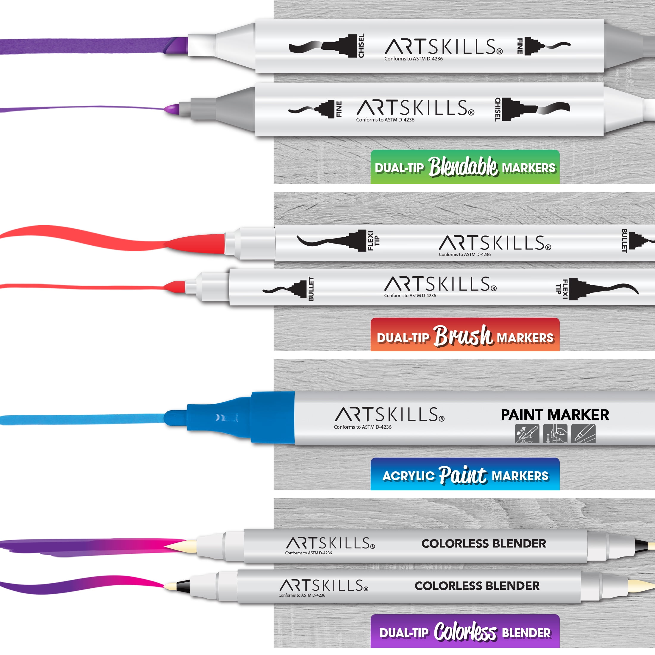 (3 pack) ArtSkills Premium Marker Set with Display, Coloring Sets for Teens