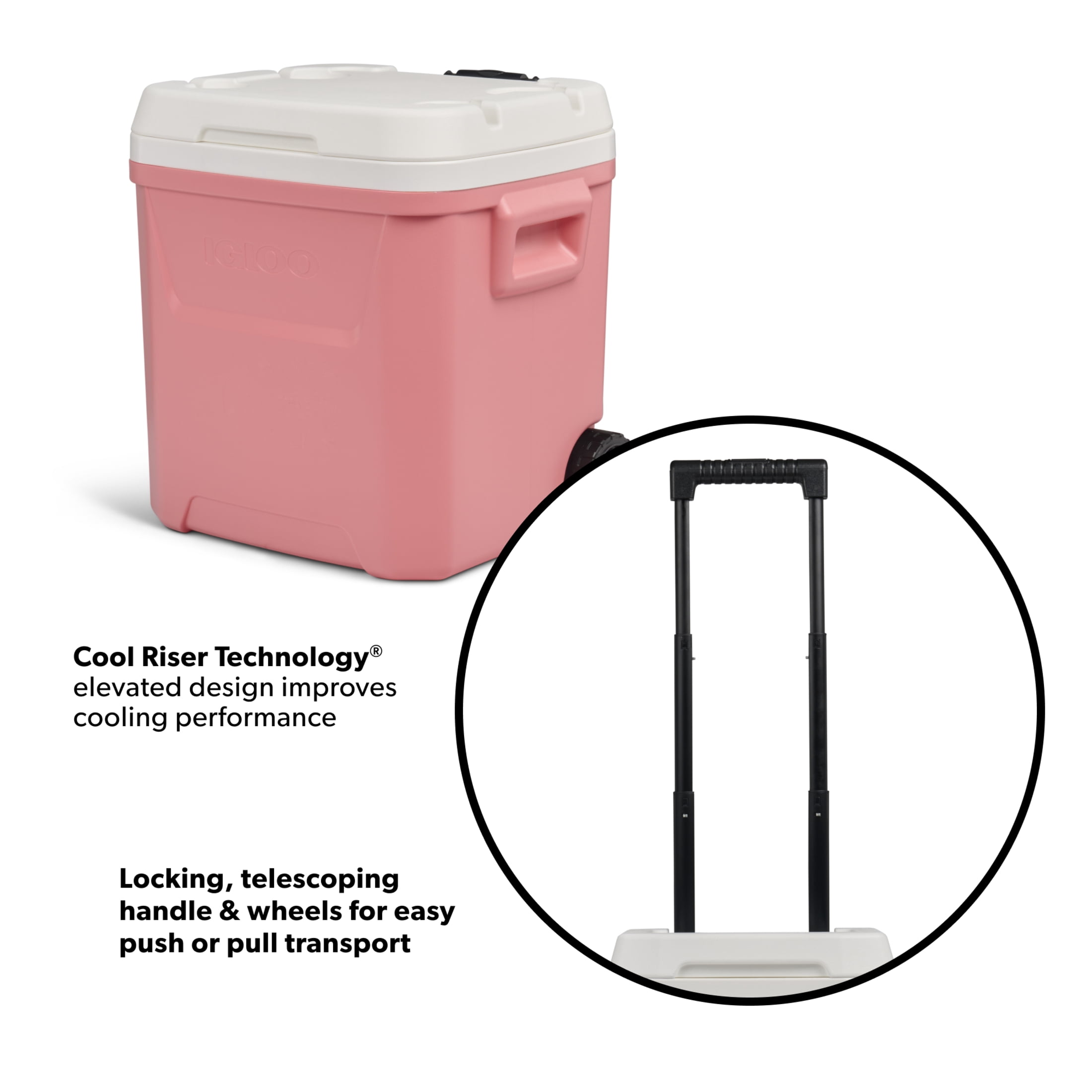 Igloo 60 QT Laguna Ice Chest Cooler with Wheels, Coral Pink