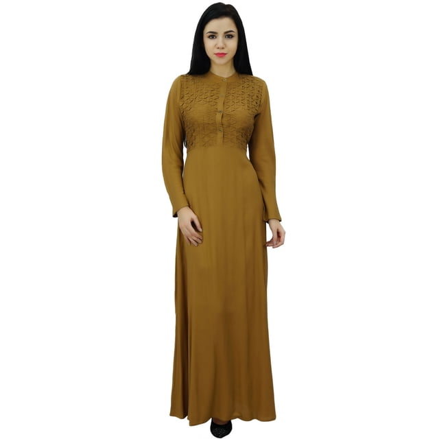 Bimba Robe Jilbab Unie à Col Mandarin pour Femme avec Poches, Manches Longues, Maxi