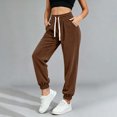 thumbnail image 2 of XuJwPNcy Women Jogger Pants Lightweight Drawstring High Waist Cinch Bottoms Trousers Workout Running Pants with Pockets(Coffee,Large), 2 of 7