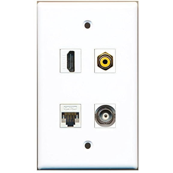 RiteAV - 1 Port HDMI 1 Port RCA Yellow 1 Port BNC 1 Port Cat5e Ethernet White Wall Plate
