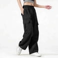 thumbnail image 4 of Hurxie Women's Cargo Pants Baggy Parachute Pants Joggers Y2k Trendy Stretchy High Waist Wide Leg Trousers with Pockets Black,M, 4 of 7