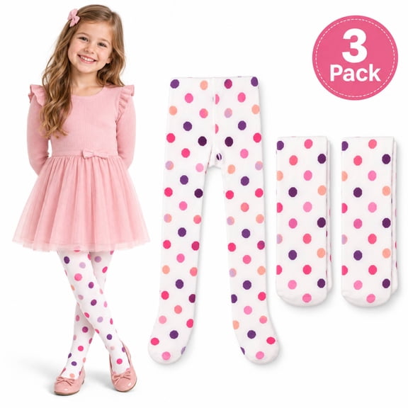 Girls Colorful Polka Dot Tights, Soft Stretchy Thigh High Stockings for Kids, Casual Layering Legwear, Size 4-10, Polkadot