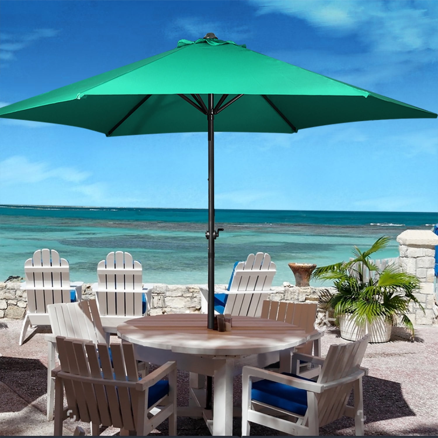 Patio Aluminum Umbrella 9 ft (Green) Hexagon Shape Polyeaster Cover for