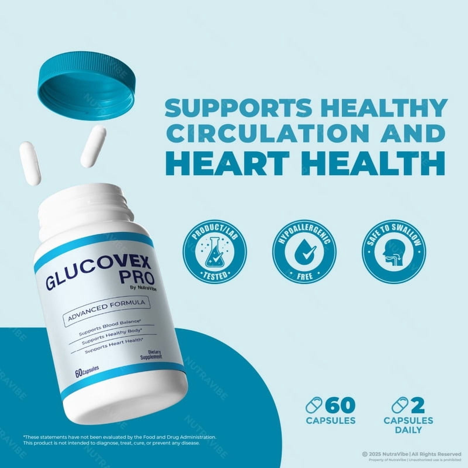 (2 Pack) Glucovex Pro Capsules - Official GlucovexPro Pills to Maintain Overall Health, All Natural Blood Formula For Healthy and Stable Levels, Glucovex Pro Review (120 Capsules)