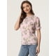 thumbnail image 3 of Blusa floral con ribete de volantes y manga corta de gasa Allegra K Rosa Gris XL, 3 of 4