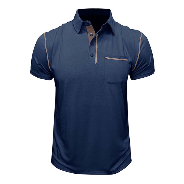 Summer European And American Men's Short Sleeved Men's Lapel T-shirt Color Blocking Top XL