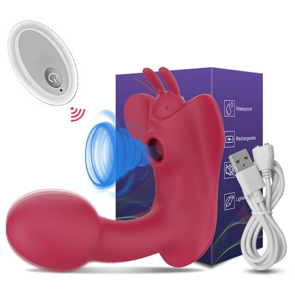 XBONP Wearable Sucking Vibrator with Remote Control, 9 Sucking & 9 Vibration G Spot Vibrator, Butterfly Vibrator Rechargeable Sex Toys for Women (Red)
