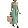 thumbnail image 2 of Women's Spaghetti Strap Button Front Midi Dress Casual Summer Sundress Light Green M, 2 of 9