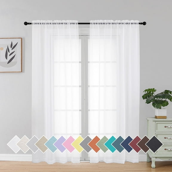 OVZME White Sheer Curtains 72 inch Length 2 Panels Set, Semi Transparent Voile Rod Pocket Sheer Window Drapes for Bedroom Bed Canopy Living Room Dining Wedding Party Backdrop, 42W x 72L inch