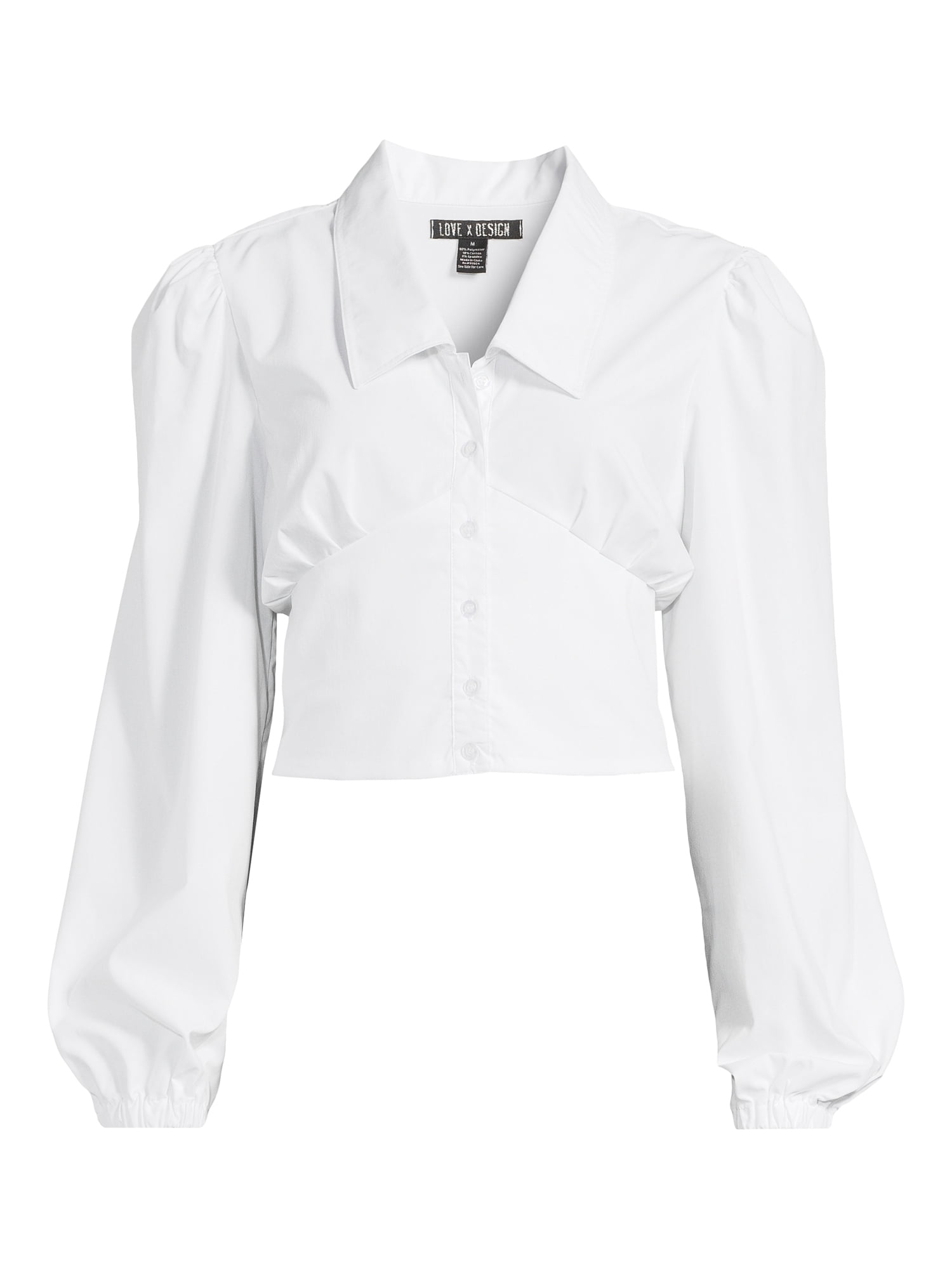 Love by Design Women's Juniors Savant Long Sleeve Button Up Corset Crop Top