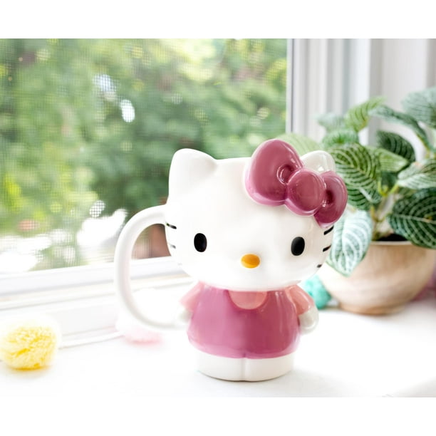 Silver Buffalo Hello Kitty Ceramic Mug - 20oz 3D Sculpted Face With Pink Bow & Rose Gold, Hand Wash