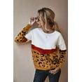 thumbnail image 2 of Round Neck Drop Shoulder Color Block Leopard Print Sweater for Women, 2 of 3