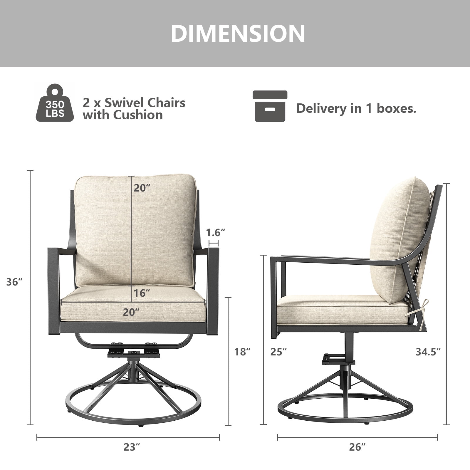 Gymojoy Patio Swivel Chairs Set of 2, Outdoor Dining Chairs High Back All Weather Outdoor Swivel Chairs with Metal Rocking Frame with Cushions for Lawn Garden Backyard Deck