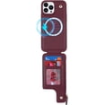 thumbnail image 4 of for iPhone 15 Pro Magsafe Case with Card Holder,Wallet Phone Case for Women,Zipper PU Leather Cover,Snap Clasp,Cute Purse Gift for iPhone 15 Pro 6.1" (Wine Red), 4 of 17