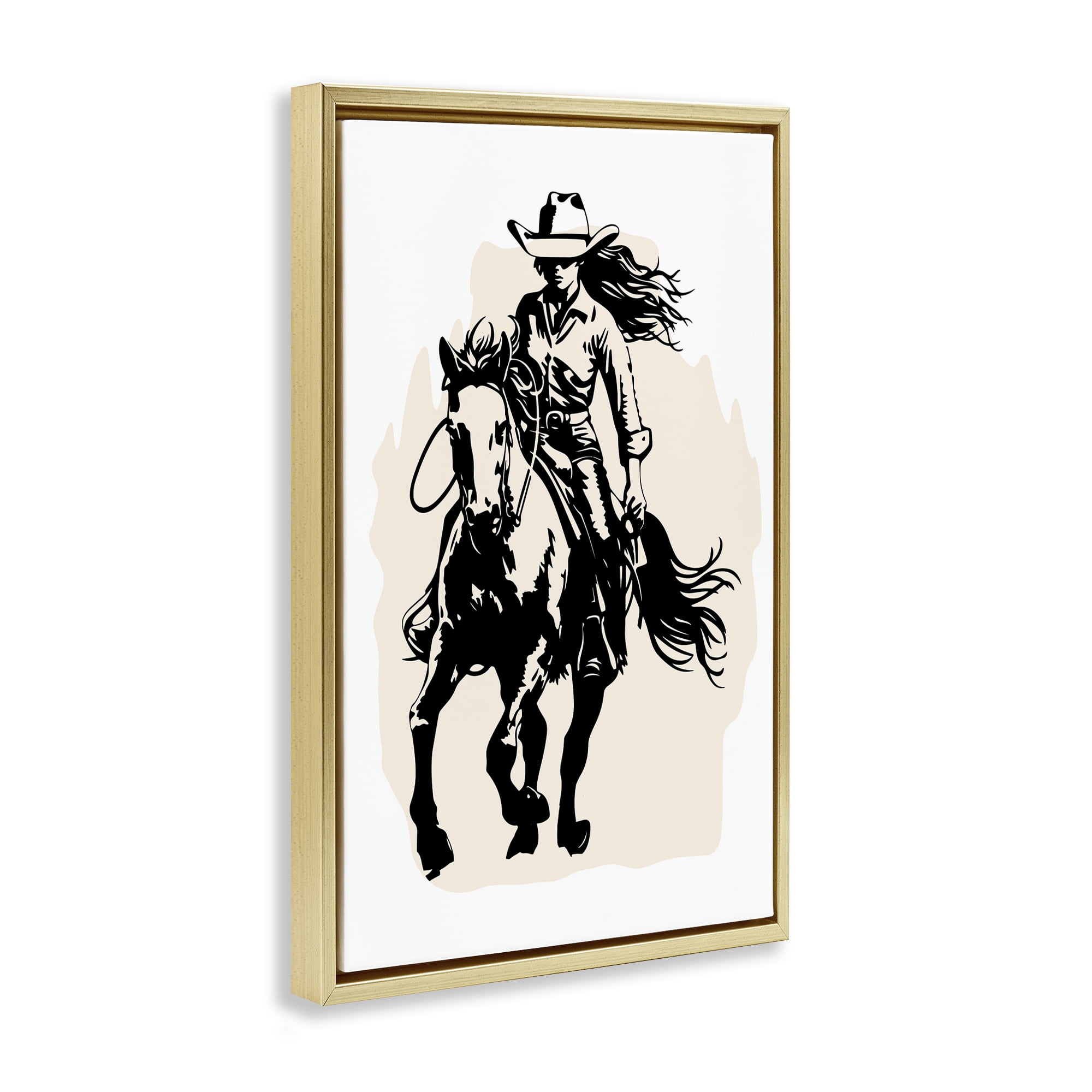 Stupell Industries Saddle Sisters Girl People Painting Gold Floater Framed Canvas Art Print Wall Art, 17 x 25