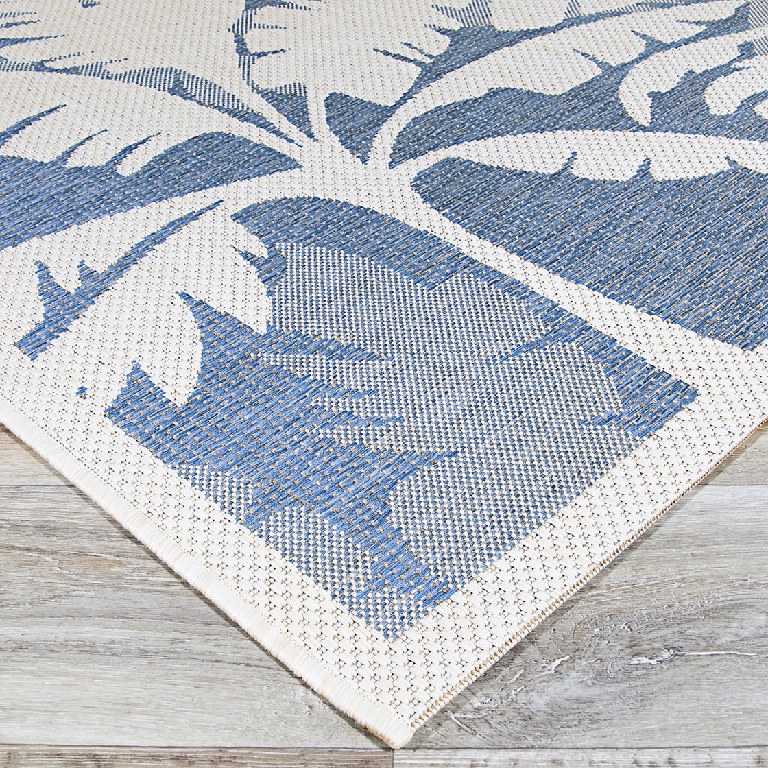 Couristan Monaco Coastal Flora Indoor / Outdoor Area Rug, Ivory-Sapphire Blue, 5'3" x 7'6"