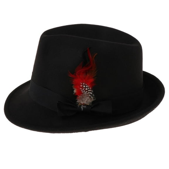 Men's Women' Felt Feather Fedora Hat Vintage Panama Trilby Sun Hat - Black, as described