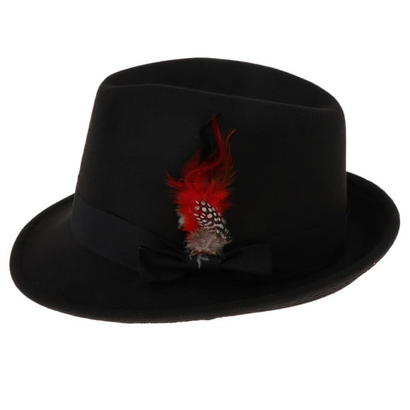 Ladies Men Fedora Hat Felt Hat Feather Wool Film Sun Hat Panamahut hut . Black