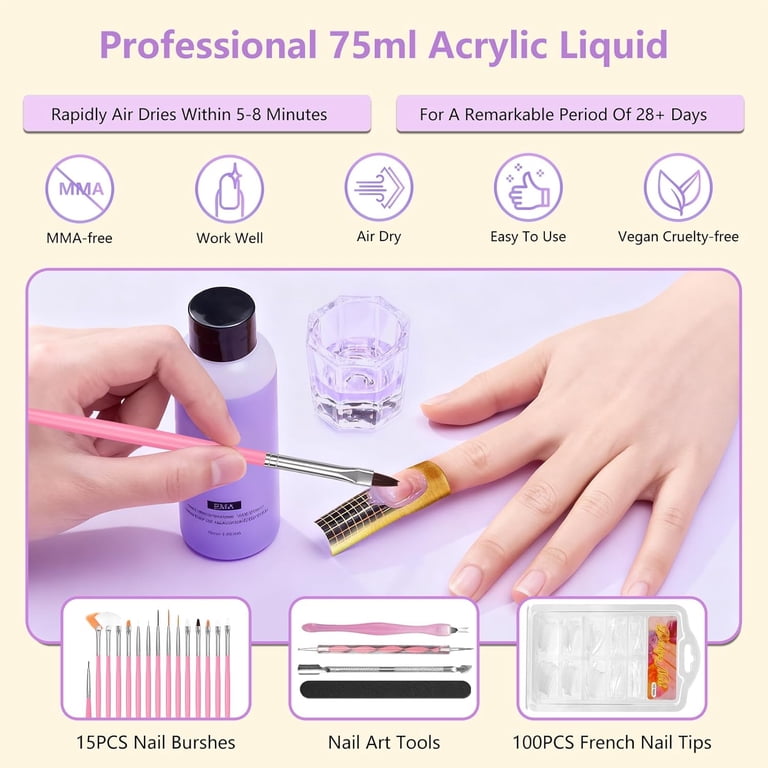TT CUCKOO, Acrylic Nail Kit for Beginners, 1, Pink Bag - Walmart.com