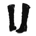 thumbnail image 5 of hopeusnice Women's Over The Knee Boots Suede Buckle Wedge Heel Winter Warm Boots Fashion Slouchy Boots Knee High Boots Black 36, 5 of 8