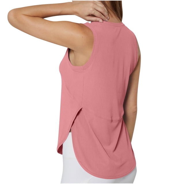 SROBPTY Chemises d'Été pour Femmes, Camisole de Sport Entraînement Physique Yoga Col Rond Rose, P