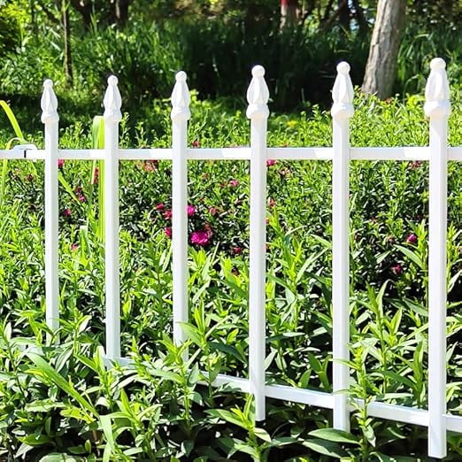 Metal Decorative Garden Fence 22" W x 18" High (5 Panels, Total Length 9.17 ft), Metal Border Folding Fence, Landscape Fencing for Flower Bed, Yard, Animal Barrier,White
