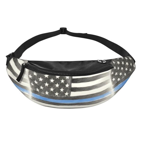 Women Men Thin Blue Line Flag Police Fanny Pack Sling Crossbody Bag for Outdoor Travel Sports Hiking