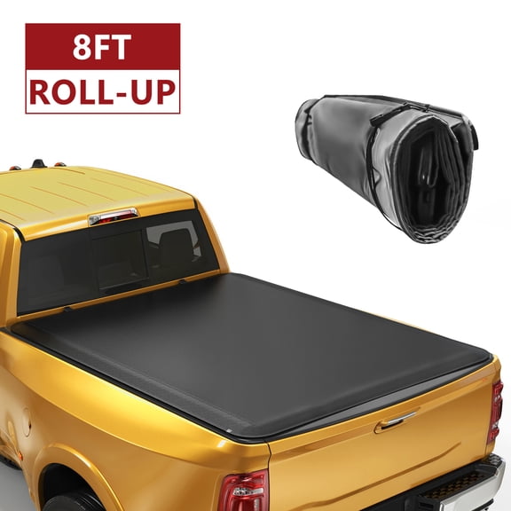 HOUGEET 8FT Soft Roll Up Truck Bed Tonneau Cover Fit for Dodge Ram 1500 2002-2023, Fit for Dodge Ram 2500 3500 2003-2024 Fleetside Bed W/O Ram Box