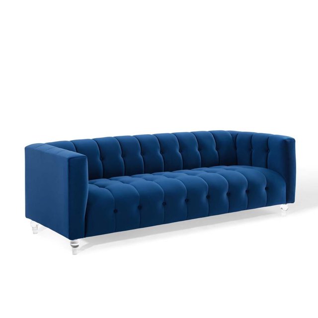 Modway Mesmer Channel Tufted Button Performance Velvet Sofa in Navy