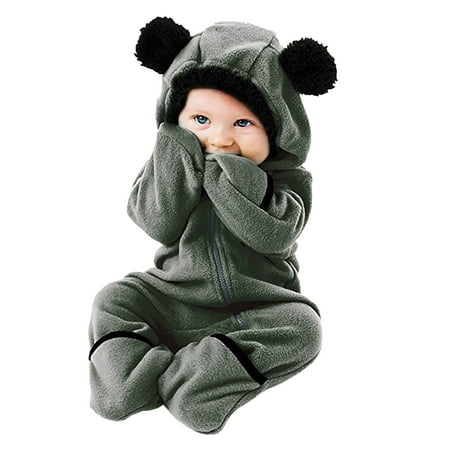 

Toddler Boys Girls Cute Coat Baby Bear Ears Footed Hooded Romper Jumpsuit Boys Girls Clothes Size 3-6 Months