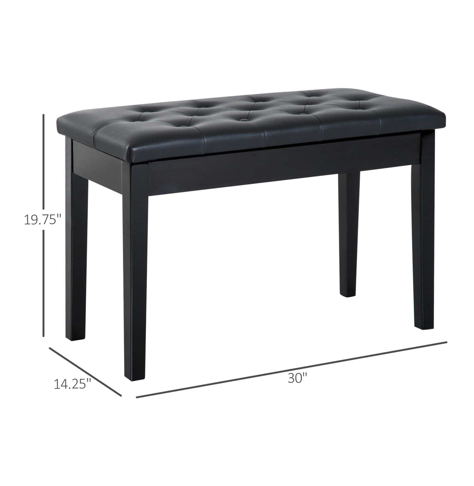 Piano , Duet Piano Chair with Faux Leather Padded Cushion and Wooden Frame, Button Tufted Keyboard , Black
