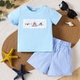 thumbnail image 2 of Futezty Toddler Baby Boy Clothes Summer Outfit Embroidery Trucks Smocked Shirt T-Shirt Gingham Shorts 12 18 24 Month 2T 3T, 2 of 7