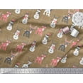 thumbnail image 3 of Soimoi Brown polyester Crepe Fabric Baubles,Reindeer & Snowman Cartoon Print Fabric by the Yard 42 Inch Wide, 3 of 3