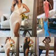 thumbnail image 4 of Women Crochet Hollow Plunge Backless Bandage Sleeveless Split Long Dress, 4 of 8