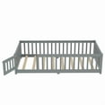 thumbnail image 4 of Montessori Bed with Rails, Twin Size Floor Bed with Door & Slats Support, Wood Playhouse Bed with Fence, No Box Spring Needed,Gray, 4 of 8