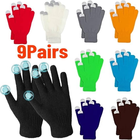 longjingsong 9 Pairs Winter Gloves Touchscreen Magic Gloves Stretchy Knit Cotton Gloves Bulk For Men Women Homeless Cold Weather