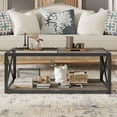 thumbnail image 2 of GZXS Industrial Coffee Table with Tempered Glass Top & Rustic Wood Grain MDF, 2-Tier Rectangular Center Table with Metal X-Frame for Living Room or Bedroom, 39.37"L x 22.83"W x 14.96"H, 2 of 8