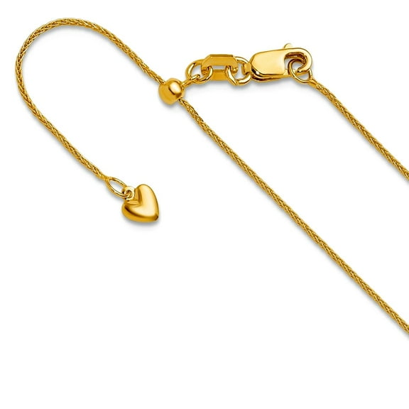 14k Solid Yellow Gold Adjustable .85mm Wheat Chain Necklace 26 Inch Chain Necklace for Women and Men