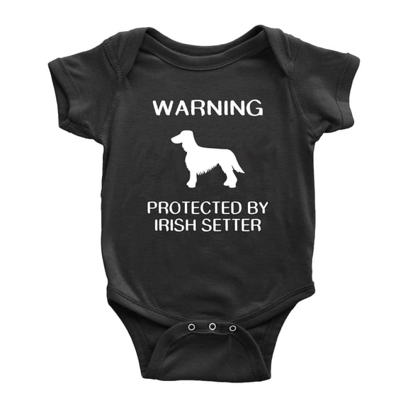 Warning: Protected by A Irish Setter Dog Funny Baby Bodysuits (Black,6-12 Months)