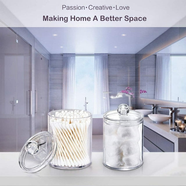 MesaSe 2Pcs Coton Tampon Boîte de Rangement Support Acrylique Transparent avec Couvercle pour Coton Boule Coton Tampons Fil