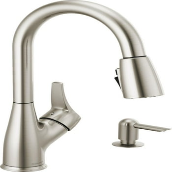Peerless Apex One Handle Pull-Down Kitchen Faucet with Soap Dispenser in Stainless