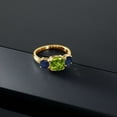 thumbnail image 3 of Gem Stone King 18K Yellow Gold Plated Silver Green Peridot and Blue Sapphire 3 Stone Engagement Ring for Women (3.65 Cttw, Gemstone August Birthstone, Cushion 8MM, Size 6), 3 of 5
