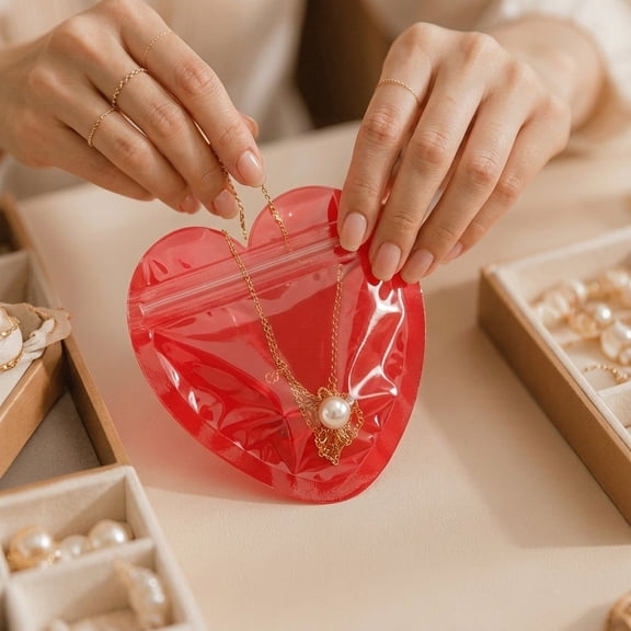 FOMIYES 100-Piece Shaped Jewelry Bags, Resealable Plastic Packaging Pouches for Small Business