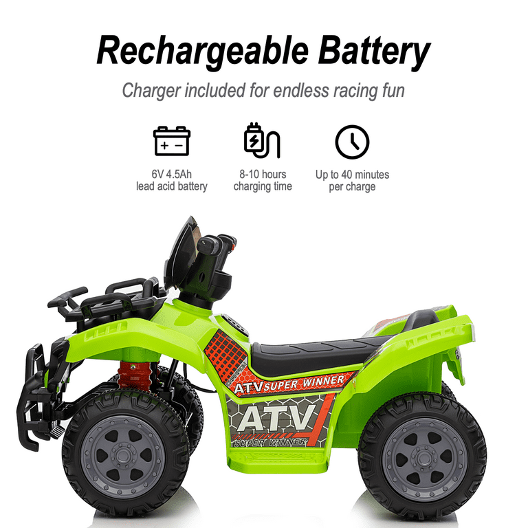 Outfunny Rechargeable Child Battery Powered 6V Quad ATV 4 Wheeler Ride on Toy for Kids 1 3 Green Walmart