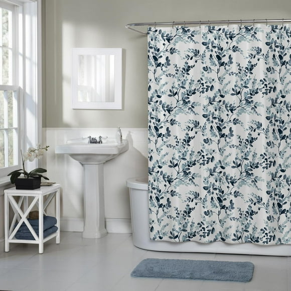 Watercolor Botanical Woven Textured Fabric Shower Curtain, 70" x 72"