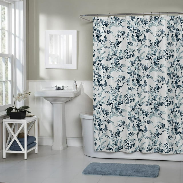 Watercolor Botanical Woven Textured Fabric Shower Curtain, 70" x 72"