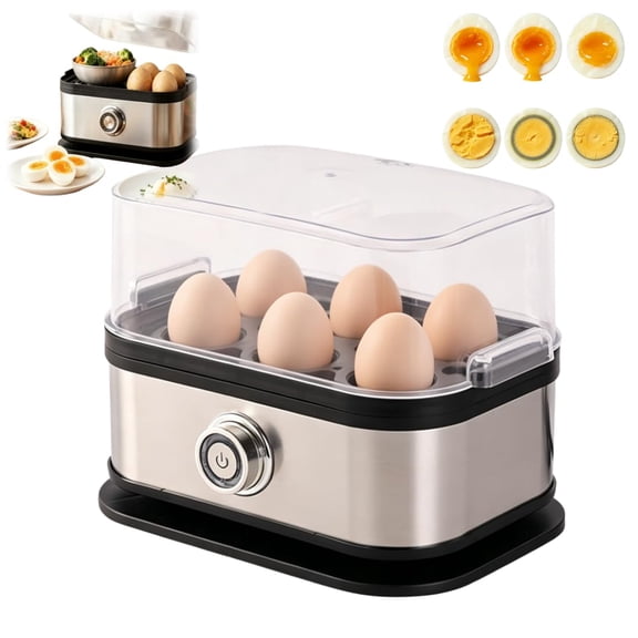 Multifunctional Egg Steamer With Clear Lid, 2026 Upgraded Stainless Steel Electric Compact 6 Egg Electric Cooker, Hard Boiled, Poacher, Omelet Maker Egg Poacher
