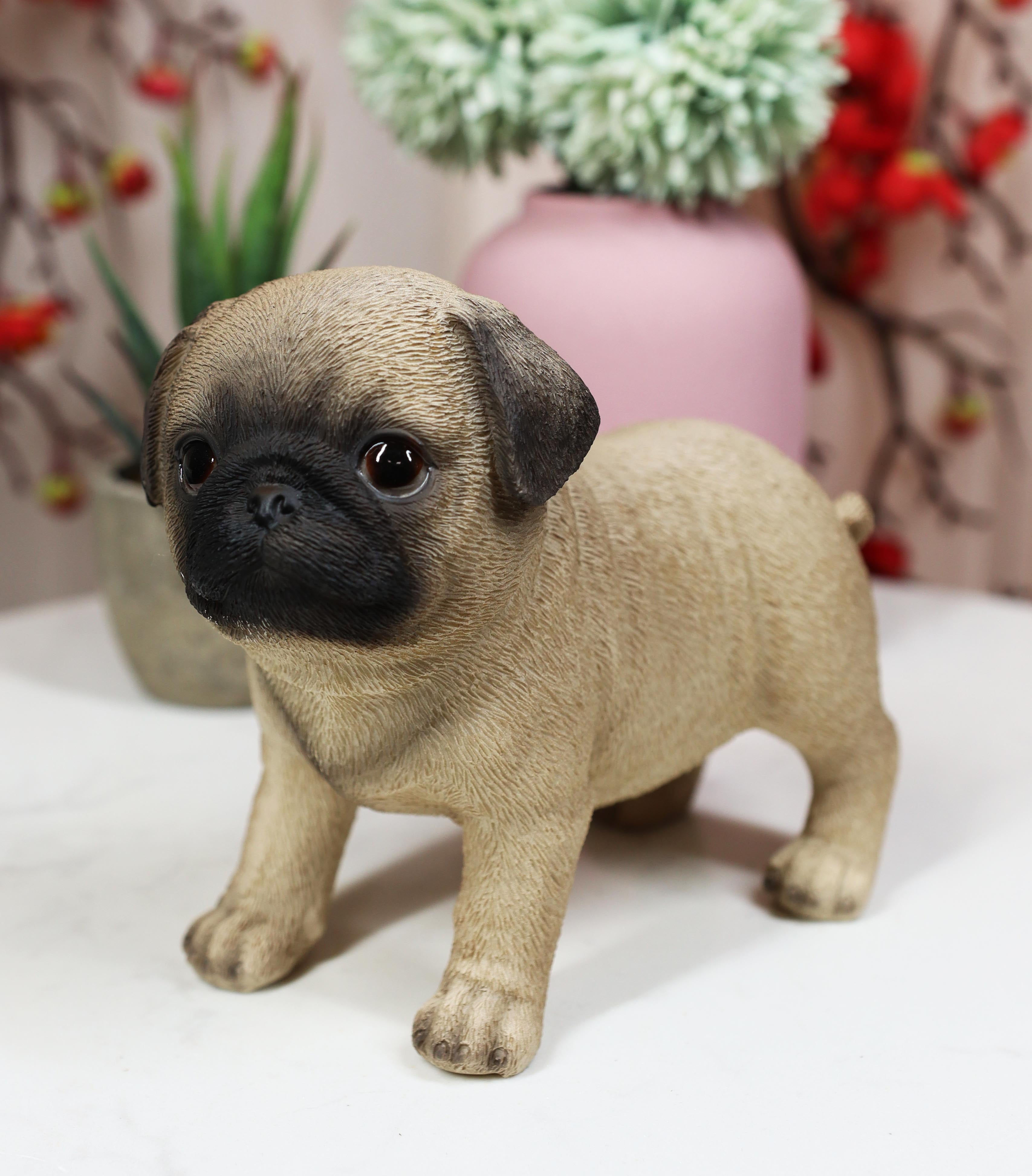 Realistic Adorable Fawn Pug Puppy Dog Figurine 5"L Pet Pal Pugsy With