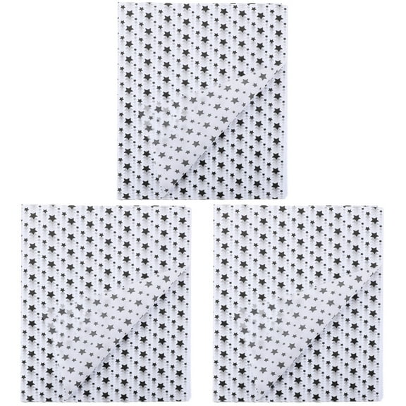 3 Pieces Star Pattern Wrapper Decorative Package Paper Christmas Wrapping Printable Tissue Black